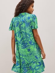 Celia Birtwell Green / Blue Floral Mini Short Sleeve Shirt Dress - Image 2 of 5