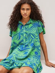 Celia Birtwell Green / Blue Floral Mini Short Sleeve Shirt Dress - Image 3 of 5