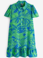 Celia Birtwell Green / Blue Floral Mini Short Sleeve Shirt Dress - Image 5 of 5