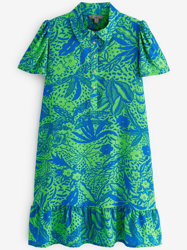 Celia Birtwell Green / Blue Floral Mini Short Sleeve Shirt Dress - Image 5 of 5