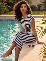 Roman Blue Stripe Crochet Midi Dress - Image 1 of 4