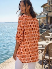 Roman Orange Geometric Pocket Detail Longline Cotton Top - Image 2 of 4