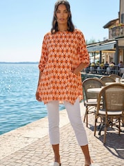 Roman Orange Geometric Pocket Detail Longline Cotton Top - Image 3 of 4