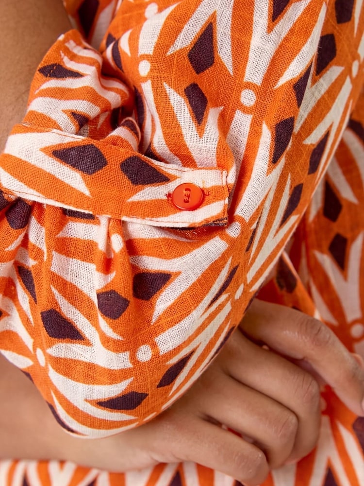 Roman Orange Geometric Pocket Detail Longline Cotton Top - Image 4 of 4 Roman Orange Geometric Pocket Detail Longline Cotton Top - Image 4 of 4