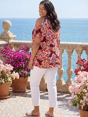 Roman Purple Curve Floral Print Cold Shoulder Top - Image 3 of 4