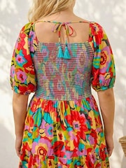 Roman Pink Curve Floral Shirred Midi Dress - Image 2 of 4