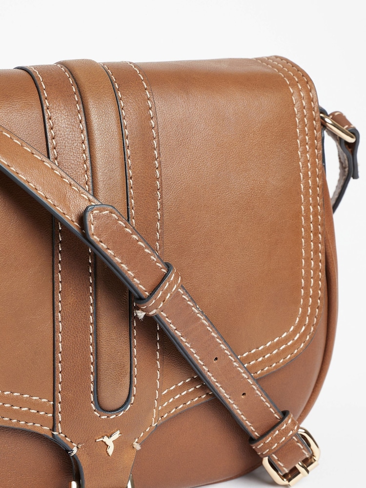 Tan Brown Premium Leather Hummingbird Cross-Body Bag - Image 4 of 4