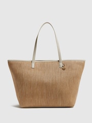 Reiss Natural/Off White Dena Raffia Tote Bag - Image 1 of 5