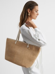 Reiss Natural/Off White Dena Raffia Tote Bag - Image 2 of 5