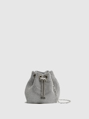 Reiss Silver Demi Crystal Mini Bucket Bag - Image 1 of 6