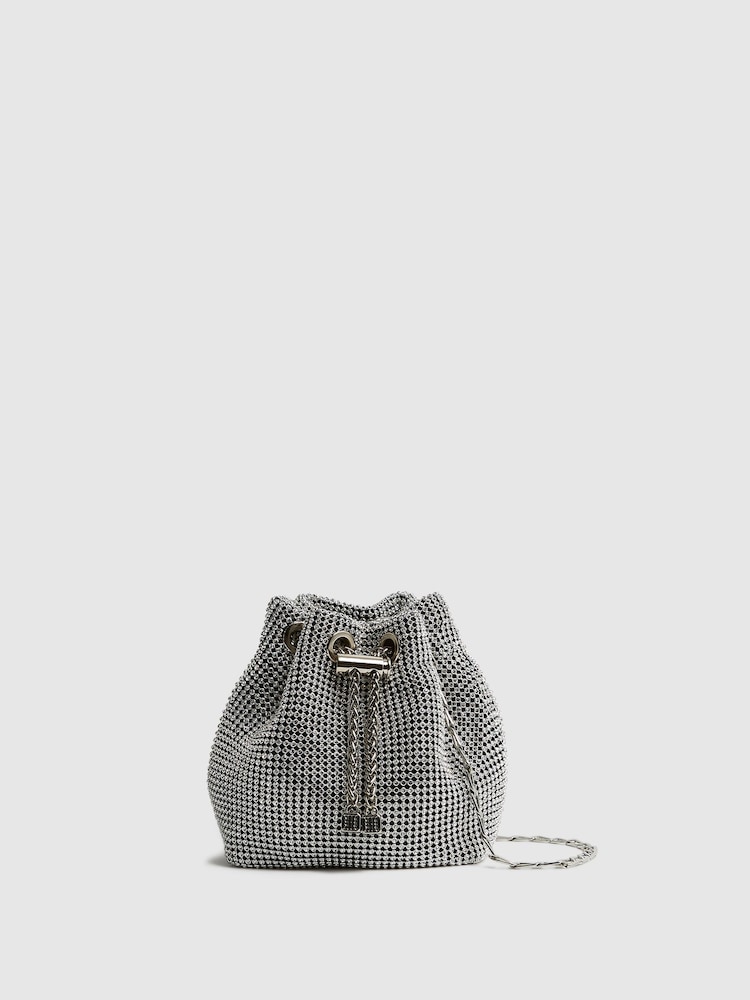 Reiss Silver Demi Crystal Mini Bucket Bag - Image 1 of 6