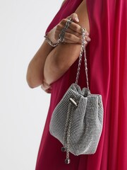 Reiss Silver Demi Crystal Mini Bucket Bag - Image 3 of 6