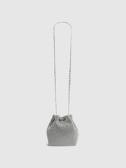 Reiss Silver Demi Crystal Mini Bucket Bag - Image 5 of 6
