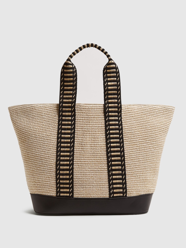 Reiss Natural/Black Daniela Raffia And Webbing Tote Bag - Image 1 of 5