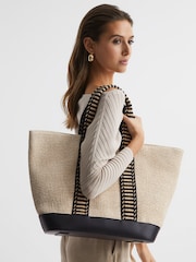 Reiss Natural/Black Daniela Raffia And Webbing Tote Bag - Image 2 of 5