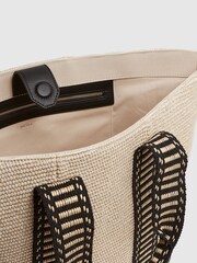 Reiss Natural/Black Daniela Raffia And Webbing Tote Bag - Image 3 of 5