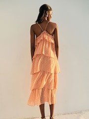 Hellpink, Geo, Goldfolie - Festliche, gestuftes Midi-Trägerkleid - Bild 2 von 5