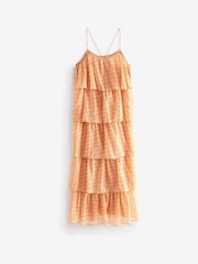 Hellpink, Geo, Goldfolie - Festliche, gestuftes Midi-Trägerkleid - Bild 5 von 5