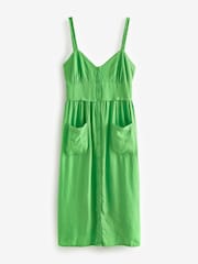 Bright Green Strappy Linen Blend Midi Dress - Image 1 of 1