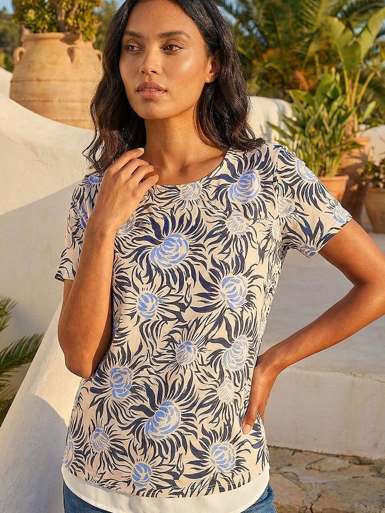 Roman Cream Floral Print Double Layer Top - Image 4 of 4 Roman Cream Floral Print Double Layer Top - Image 4 of 4