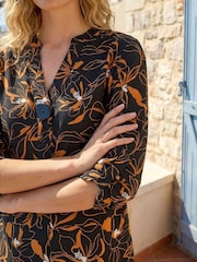 Roman Black Floral Longline Buttoned Top - Image 4 of 4