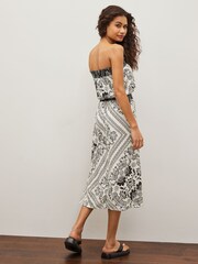 Ecru Floral Placement Print Sparkle Bandeau Boobtube Midi Dress - Image 2 of 5