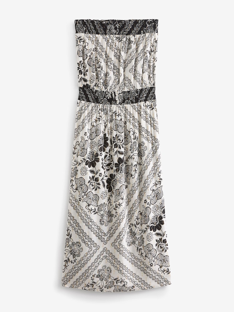 Ecru Floral Placement Print Sparkle Bandeau Boobtube Midi Dress - Image 5 of 5