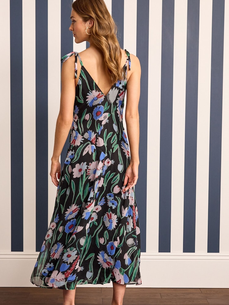 Black Ground Floral X Celia Birtwell Tie Sleeve Cami Midi Dress - Image 2 of 5