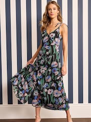 Black Ground Floral X Celia Birtwell Tie Sleeve Cami Midi Dress - Image 3 of 5