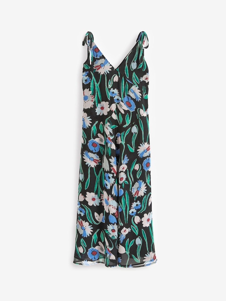 Black Ground Floral X Celia Birtwell Tie Sleeve Cami Midi Dress - Image 5 of 5