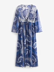 Blue Large Scale Floral Tie Waist Maxi Dress Cover-Up - Image 4 of 4
