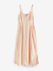 Pink/Orange Stripe Strappy Waisted 100% Cotton Midi Dress - Image 5 of 5