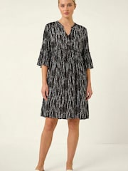 Roman Black Abstract Crinkle Smock Dress - Image 1 of 5