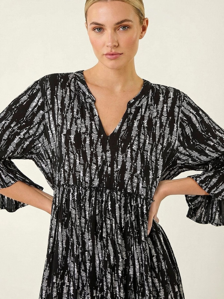 Roman Black Abstract Crinkle Smock Dress - Image 2 of 5