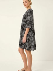 Roman Black Abstract Crinkle Smock Dress - Image 3 of 5