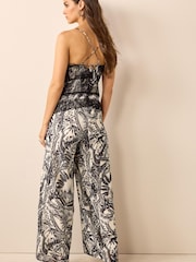 Black / White Tropical Print Lace Sleveless Cami Jumpsuit - Image 3 of 6