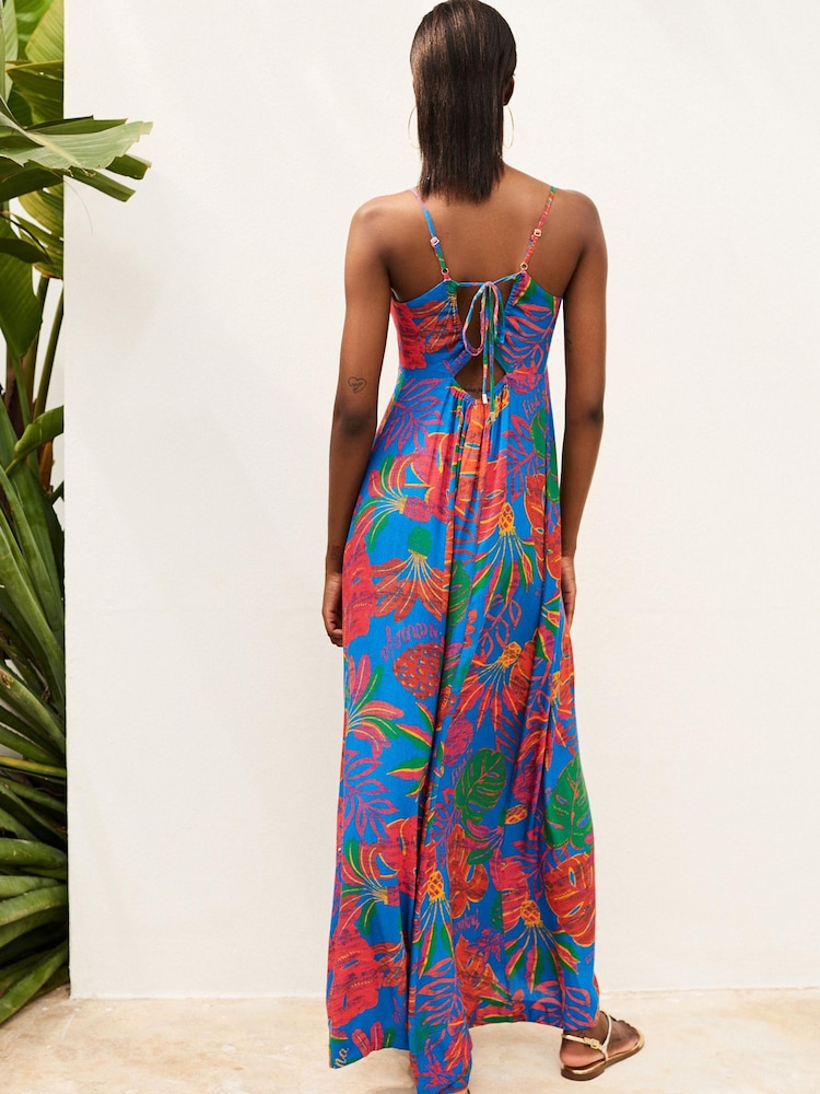 Multi Coloured Large Scale Floral Print Strappy Sleeveless Wide Leg Jumpsuit - Image 2 of 5