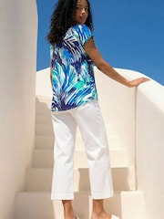 Roman Blue Abstract Print Woven Top - Image 3 of 4
