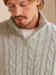 Grey Regular Cable Zip Neck Jumper With Wool - Image 1 of 8