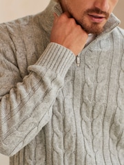 Grey Regular Cable Zip Neck Jumper With Wool - Image 5 of 8