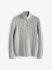 Grey Regular Cable Zip Neck Jumper With Wool - Image 6 of 8