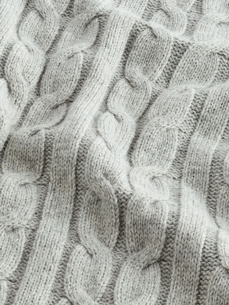 Grey Regular Cable Zip Neck Jumper With Wool - Image 8 of 8 Grey Regular Cable Zip Neck Jumper With Wool - Image 8 of 8