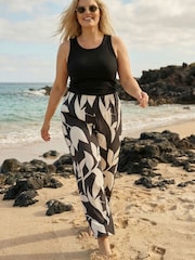 Roman Black Curve Leaf Print Stretch Trousers - Image 2 of 4
