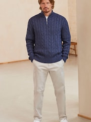 Blue Regular Cable Zip Neck Jumper With Wool - Image 2 of 9