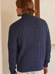 Blue Regular Cable Zip Neck Jumper With Wool - Image 3 of 9