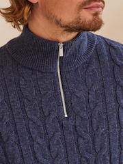 Blue Regular Cable Zip Neck Jumper With Wool - Image 5 of 9