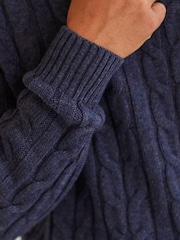 Blue Regular Cable Zip Neck Jumper With Wool - Image 6 of 9