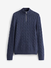 Blue Regular Cable Zip Neck Jumper With Wool - Image 7 of 9