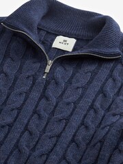 Blue Regular Cable Zip Neck Jumper With Wool - Image 8 of 9