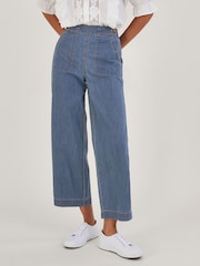Monsoon Blue Light Harper Crop Wide Leg Pull-On Jeans - Image 1 of 4